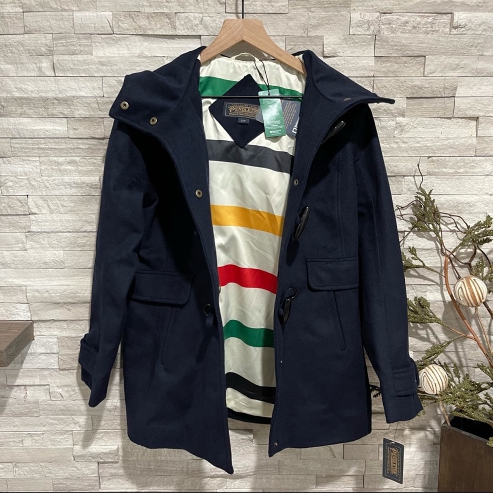 PENDLETON NWT ROSLYN WATERPROOF LAMBSWOOL BLEND HOODED TOGGLE COAT BLUE NAVY - Picture 11 of 15